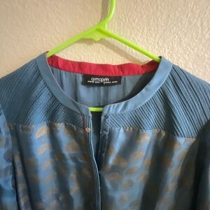 am:pm Blue Tunic Kurta Top with Metallic Gold Print and red accents